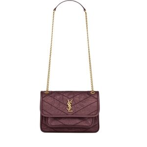 Saint Laurent Quilted Purple Leather Chain Shoulder Bag with Gold Hardware